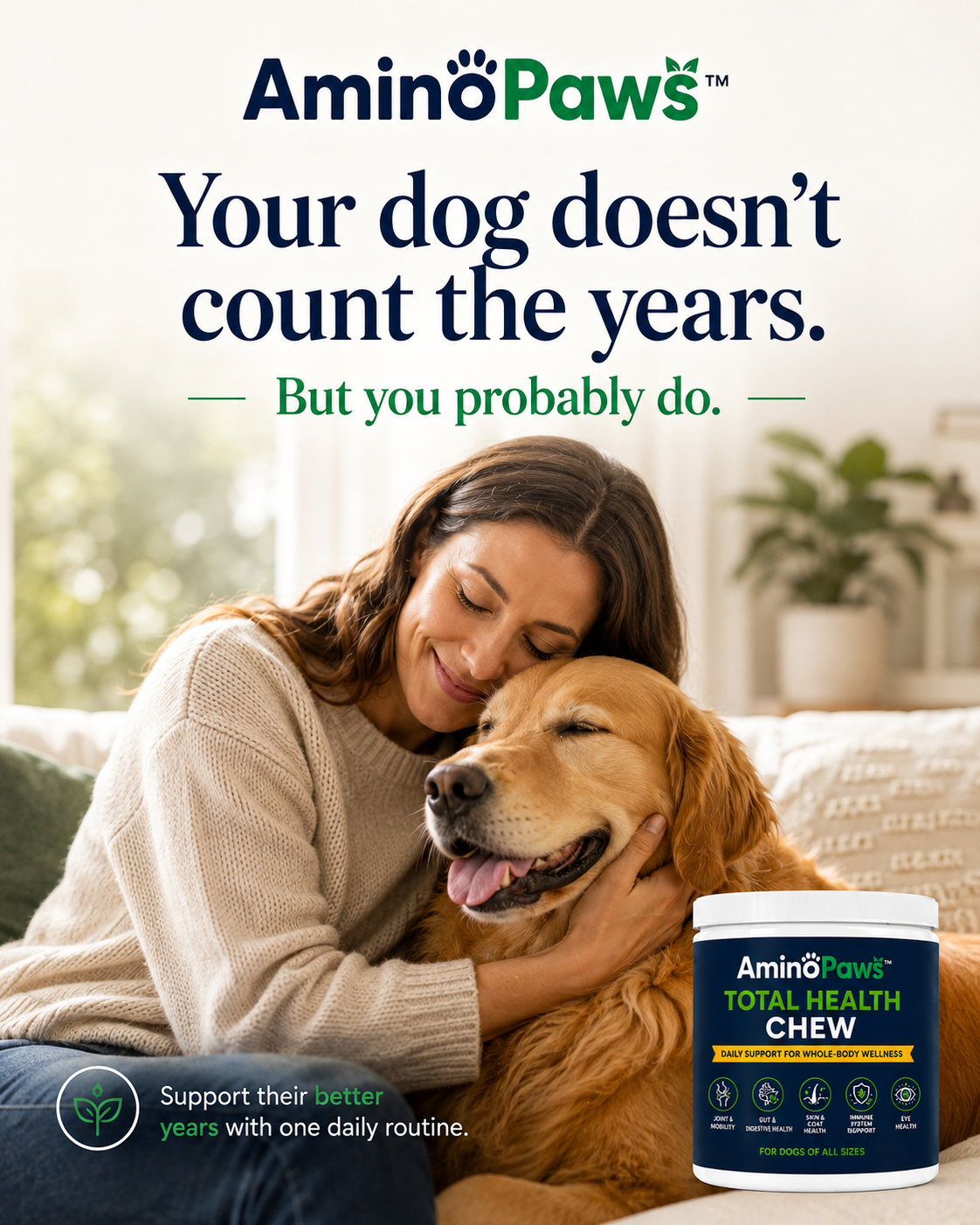 AminoPaws PREMIUM TOTAL HEALTH CHEWS for Dogs — 2-Jar Bundle (120 Chews)